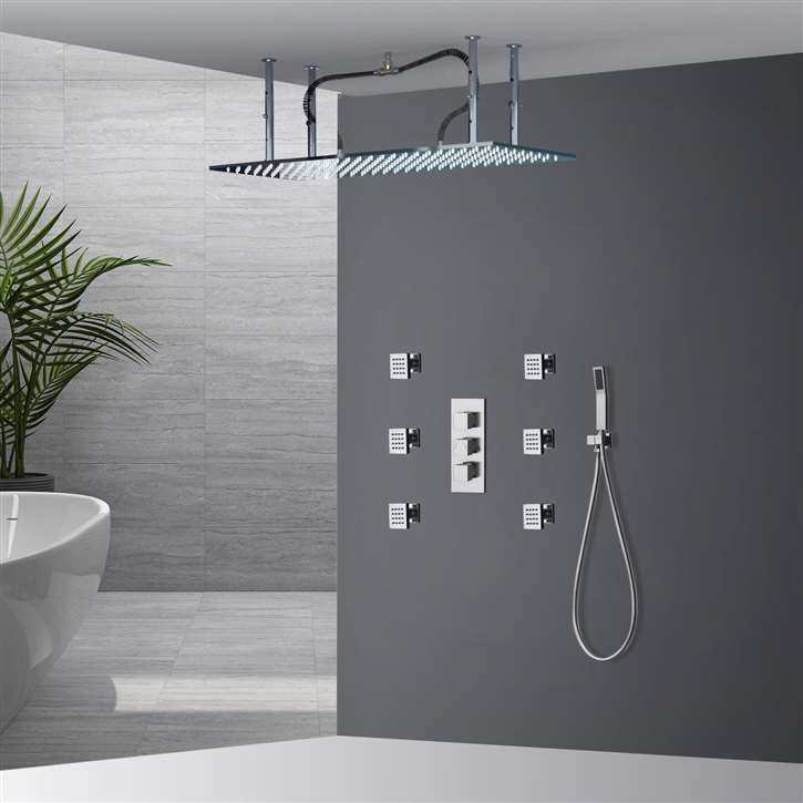 Fontana Saint Denis chrome LED rain shower with body jets installation