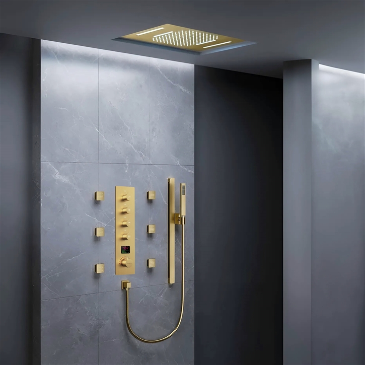 Shop Fontana Teba LED Large Gold Shower System with 6 Body Jets and ...