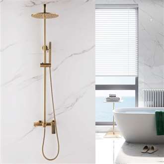 FontanaShowers Brushed Gold Round Rainfall Shower System with Hand Shower