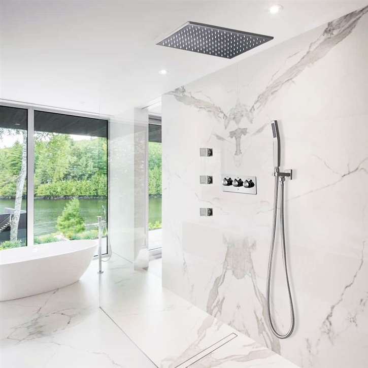 Fontana Cholet 20-inch Hot and Cold LED Embedded Ceiling Shower Head with 3 Body Jets and Hand Shower Set