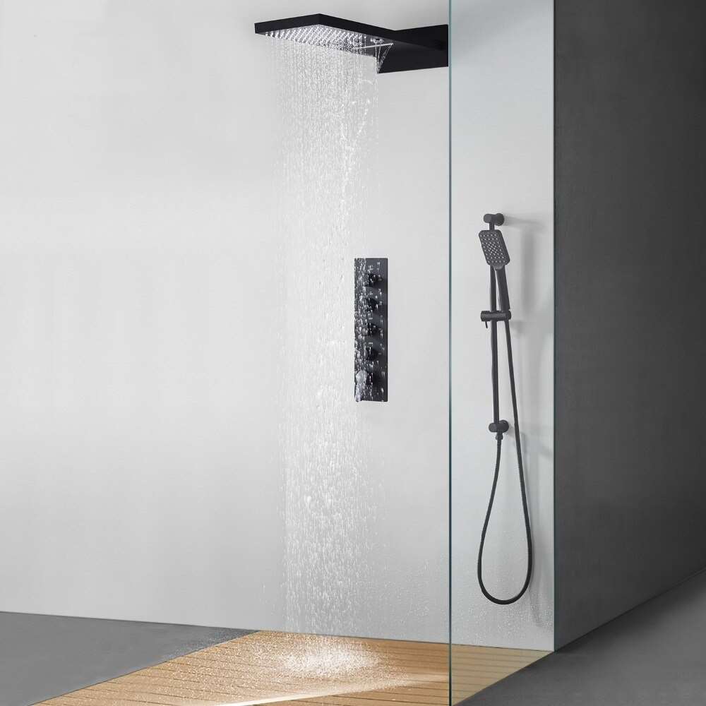 Fontana Creteil 22" Matte Black Hot & Cold Multi-Function Shower Set actual product image