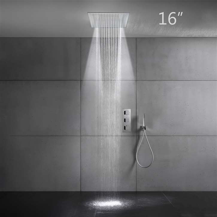Fontana Dax 16" Embedded Ceiling Mount Shower Head Thermostatic Bathroom Shower System with Hand Shower