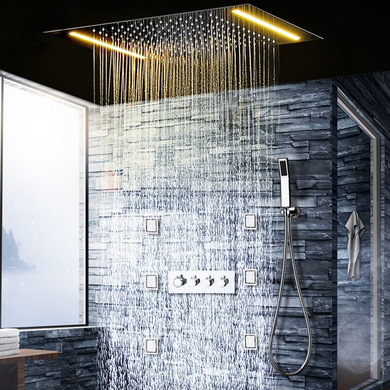 Fontana Deauville chrome LED ceiling shower with massage body jets installation