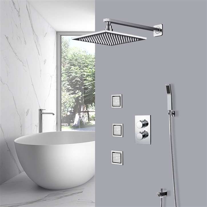 Fontana Chatou Air Booster Water Saving 10" Wall Mounted Shower Head with 3 Body Massage Jets, Hand Shower and Spout