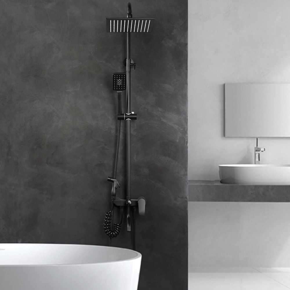 Fontana Bavaria Stylish Matte Black 10" Bathroom Shower System with Hand Shower, Bidet and Spout actual product image