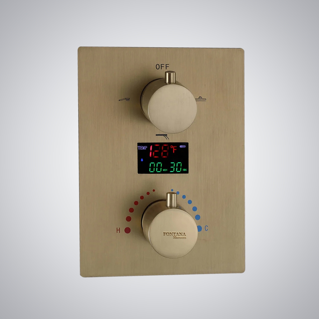 Fontana Lumo In Brushed Gold Finish Thermostatic Shower Mixer