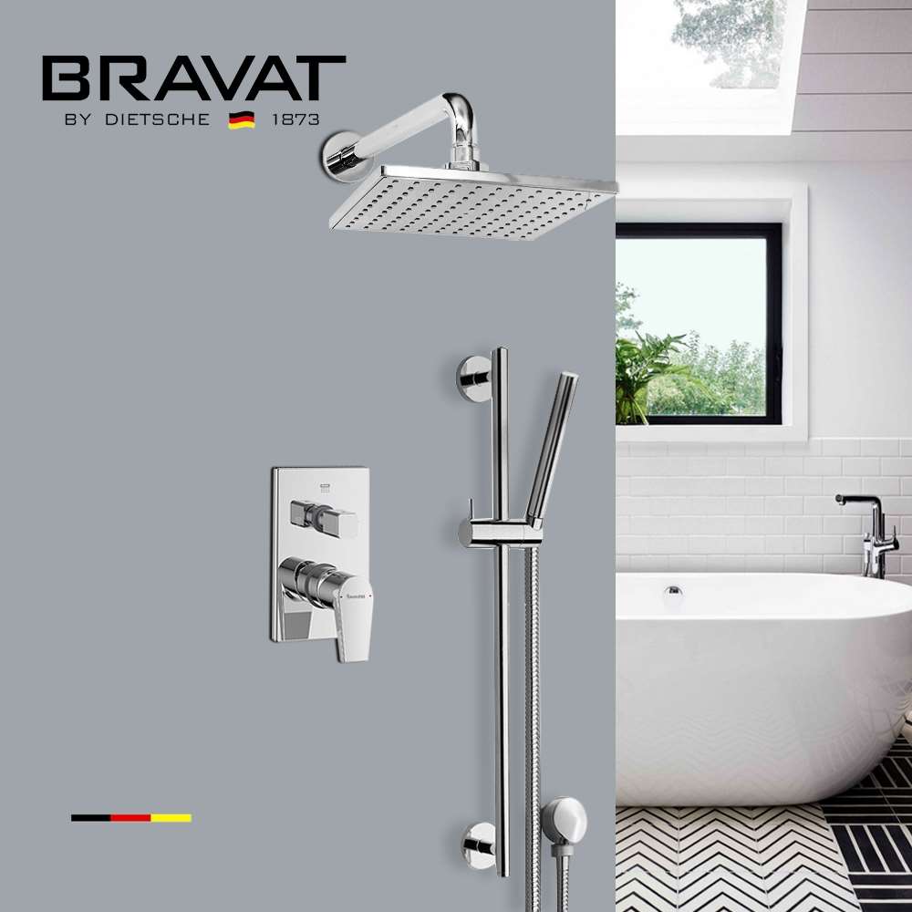 Bravat Chrome Shower Set with Single Handle Mixer & Hand Shower actual product image
