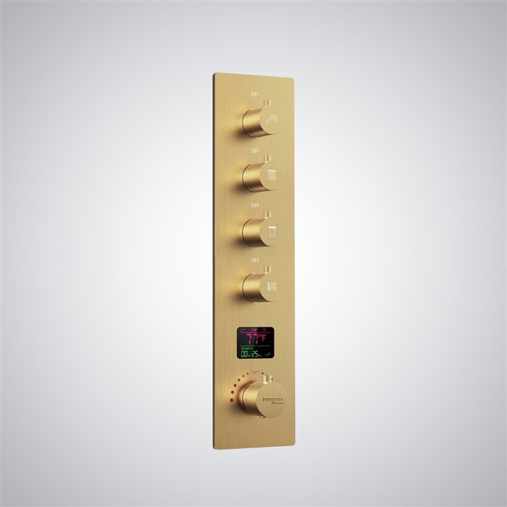 Fontana Sanza Sleek Wall Mounted 4 Way Thermostatic Shower Mixer In Brushed Gold Finish
