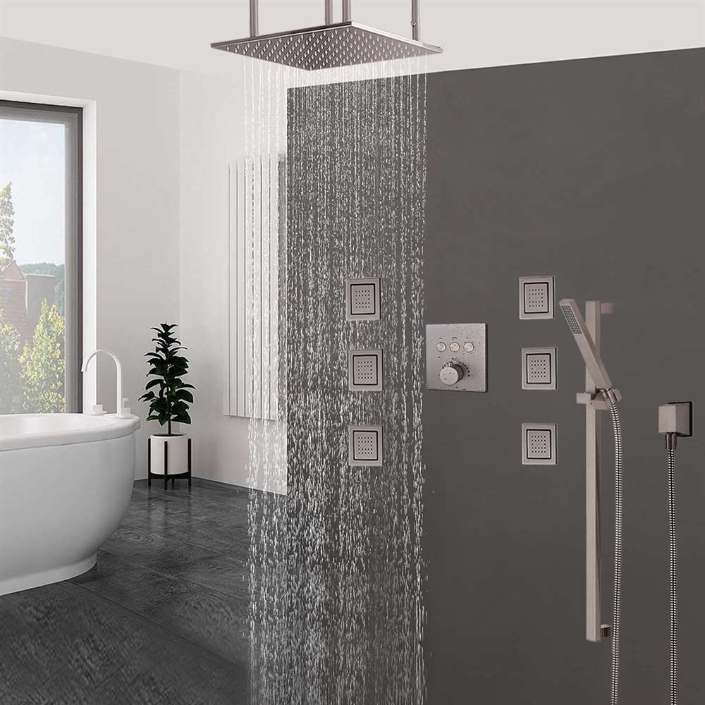 Fontana Brushed Nickel Ceiling-Mount Rainfall Shower Set