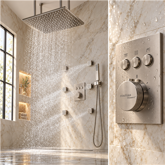 FontanaShowers Brushed Nickel Rainfall Shower Set