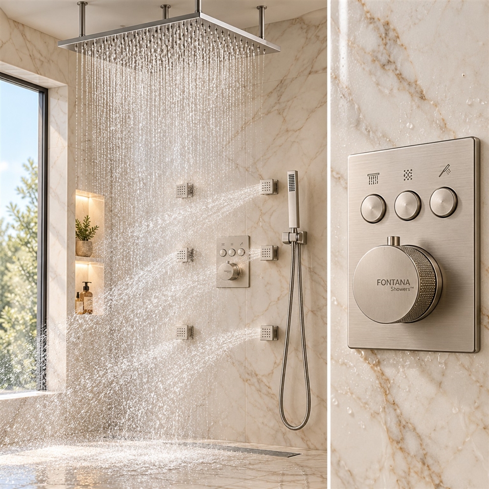 FontanaShowers Brushed Nickel Rainfall Shower Set
