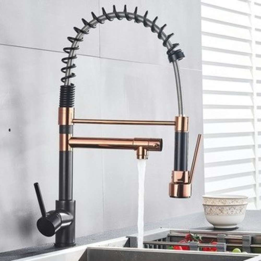 Black Rose Gold Kitchen Faucet Spring Pull Down