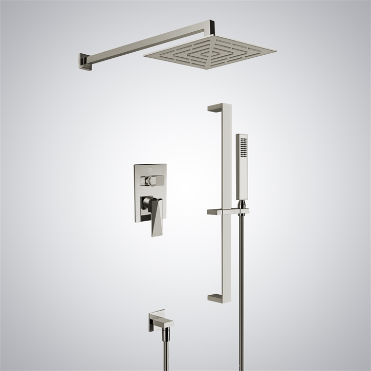 Bravat Wall Mounted Rainfall Shower Set System In Brushed Nickel