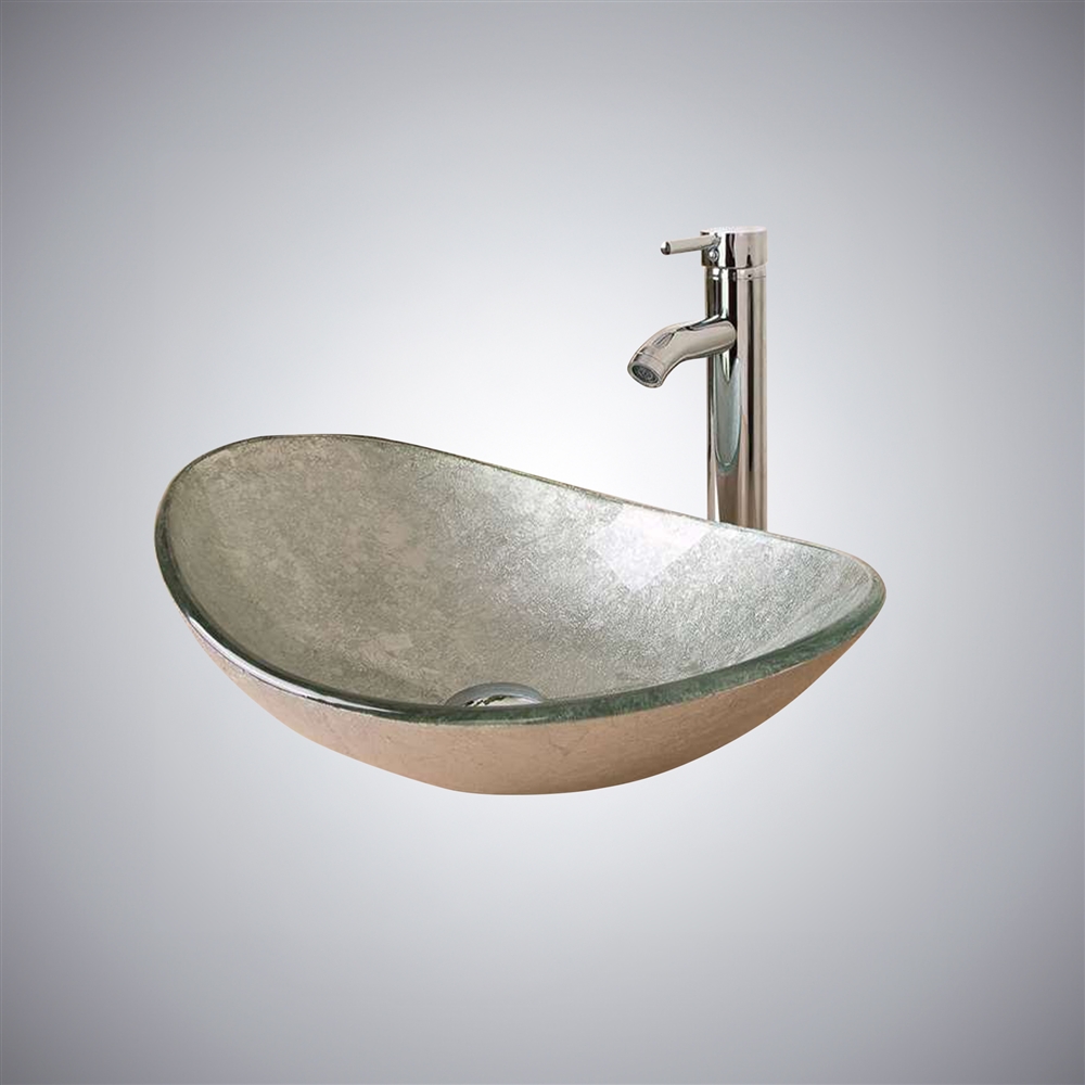 Tuscany Oval Bathroom Glass Sink with Chrome Faucet & Drain