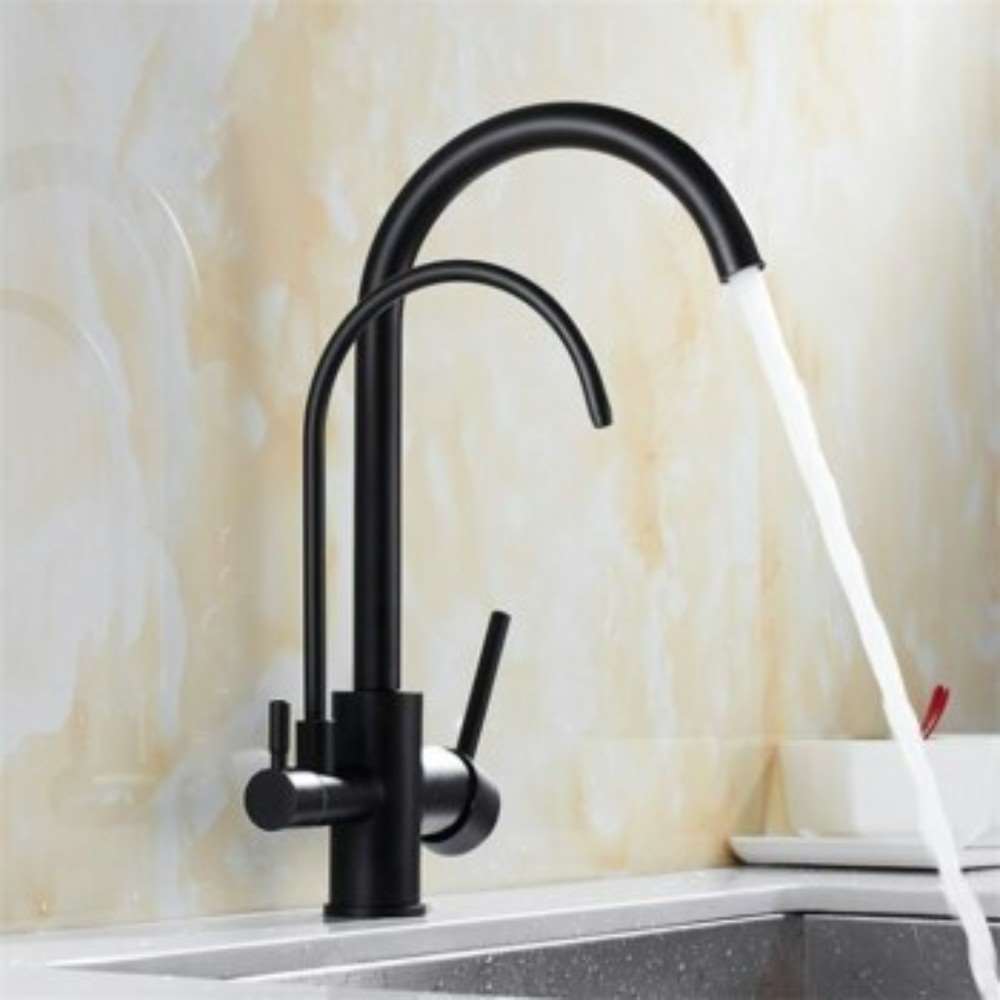 Fontana Kitchen Sink Dual Faucet Tap Water Filter Water Double Outlet in Black (FS1574B)