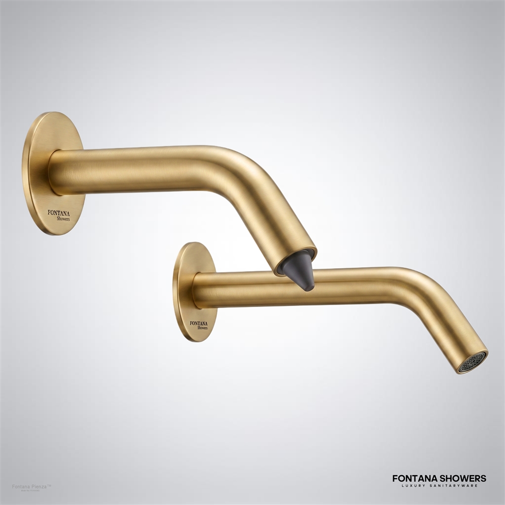Fontana Pienza brushed gold touchless faucet and automatic soap dispenser