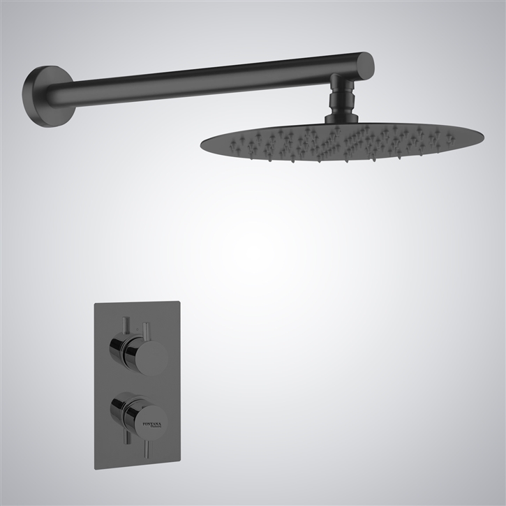 Fontana Matte Black Ultra-Thin Shower Head Along With a Thermostatic Shower Mixer