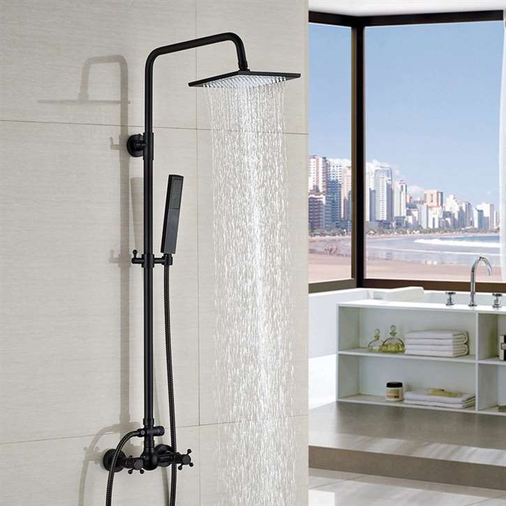 Ebikon Wall Mount Square Rainfall Matte Black Bathroom Shower Set in Matte Black Finish