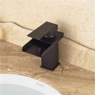 Chiasso Single Handle Waterfall Black Deck Mounted Bathroom Faucet