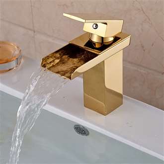 Chiasso Single Handle Waterfall Gold Deck Mounted Bathroom Faucet