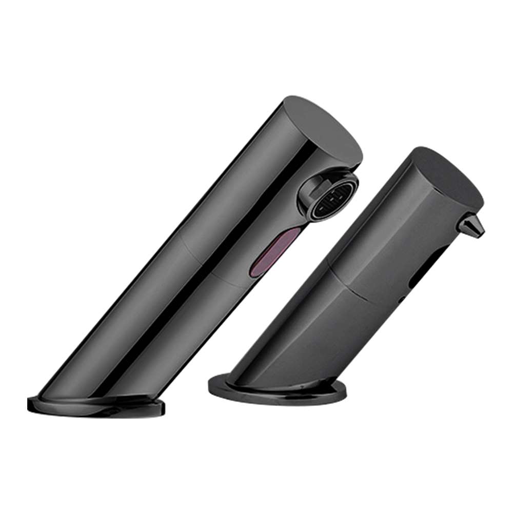 Fontana black sensor faucet and matching motion sensor soap dispenser FS18121B