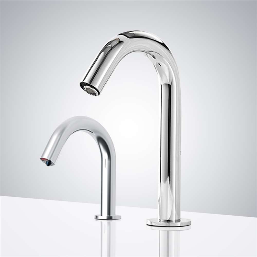 Fontana Bavaria Commercial Chrome Touchless Motion Sensor Faucet and Automatic Soap Dispenser for Restrooms