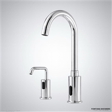 Fontana St. Gallen Chrome Touchless Commercial Motion Sensor Faucet & Automatic No Touch Soap Dispenser for Restrooms