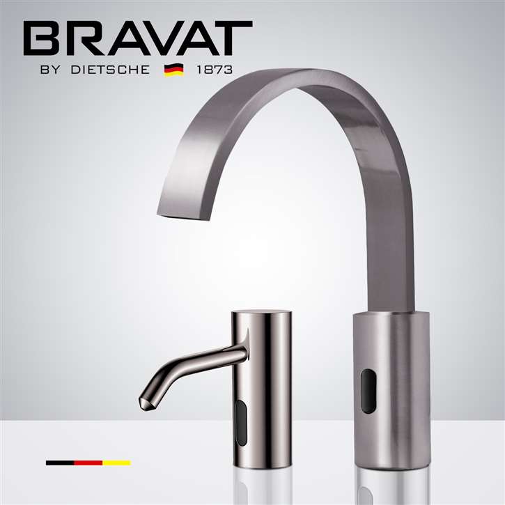 Fontana Bravat High Quality Touchless Automatic Commercial Sensor Faucet & Automatic No Touch Soap Dispenser in Brushed Nickel