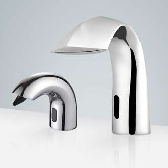 Fontana Marseille Chrome Waterfall Motion Sensor Faucet & Automatic No-Touch Soap Dispenser for Restrooms