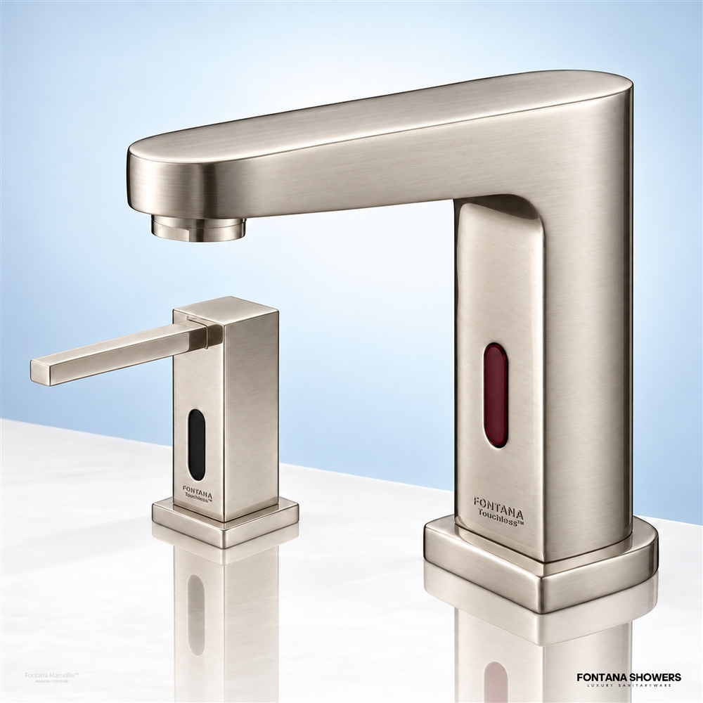 Marseille brushed nickel faucet and soap dispenser