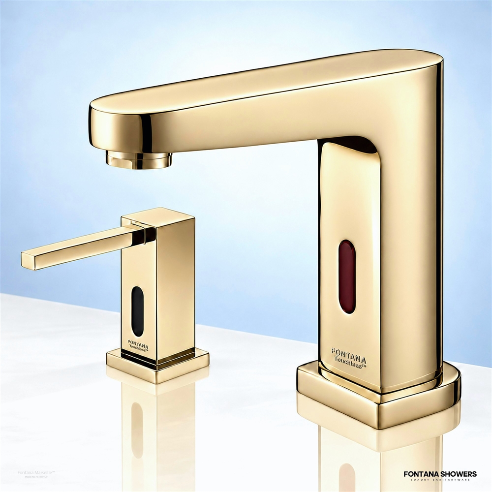Marseille champagne faucet and soap dispenser