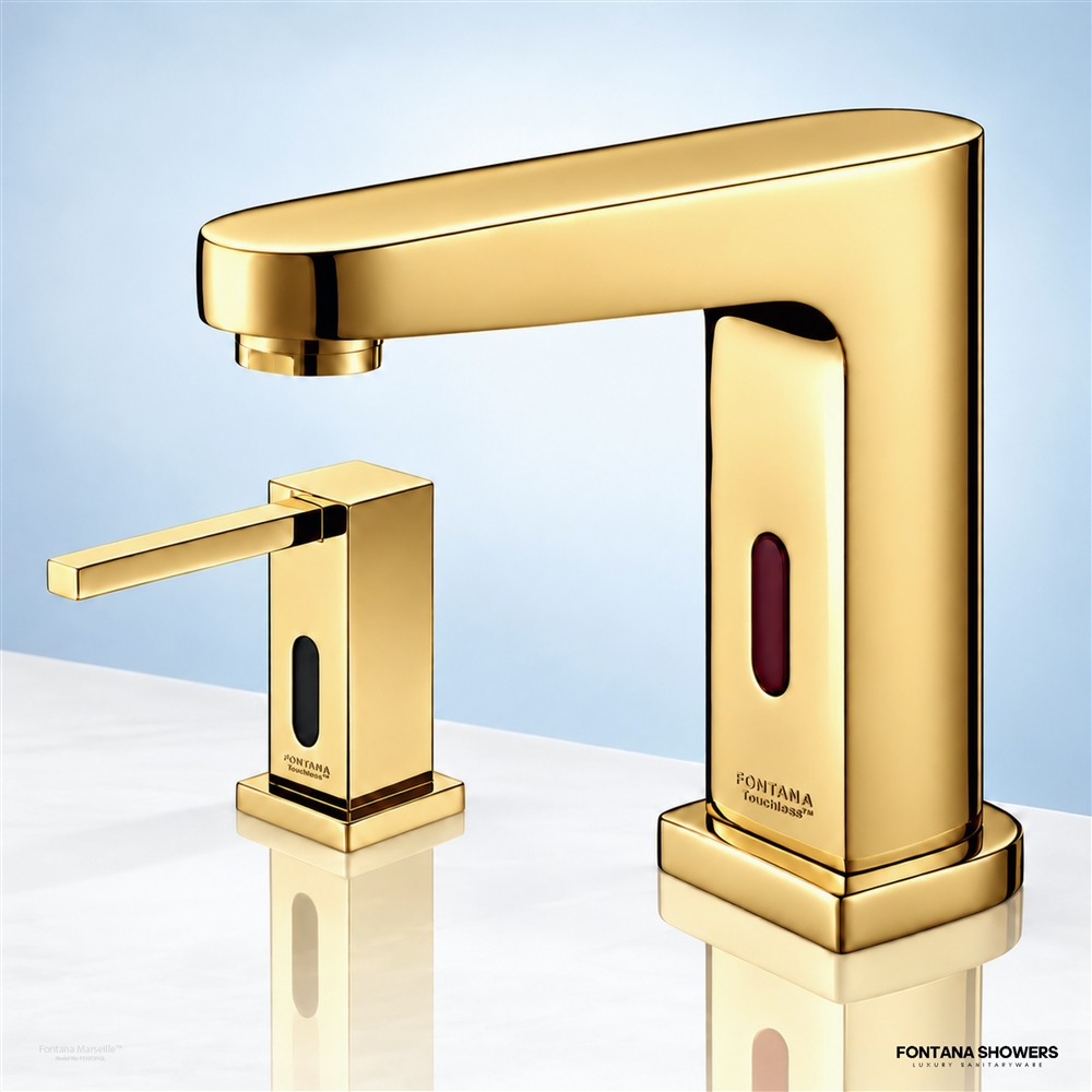 Marseille gold sensor faucet and soap dispenser