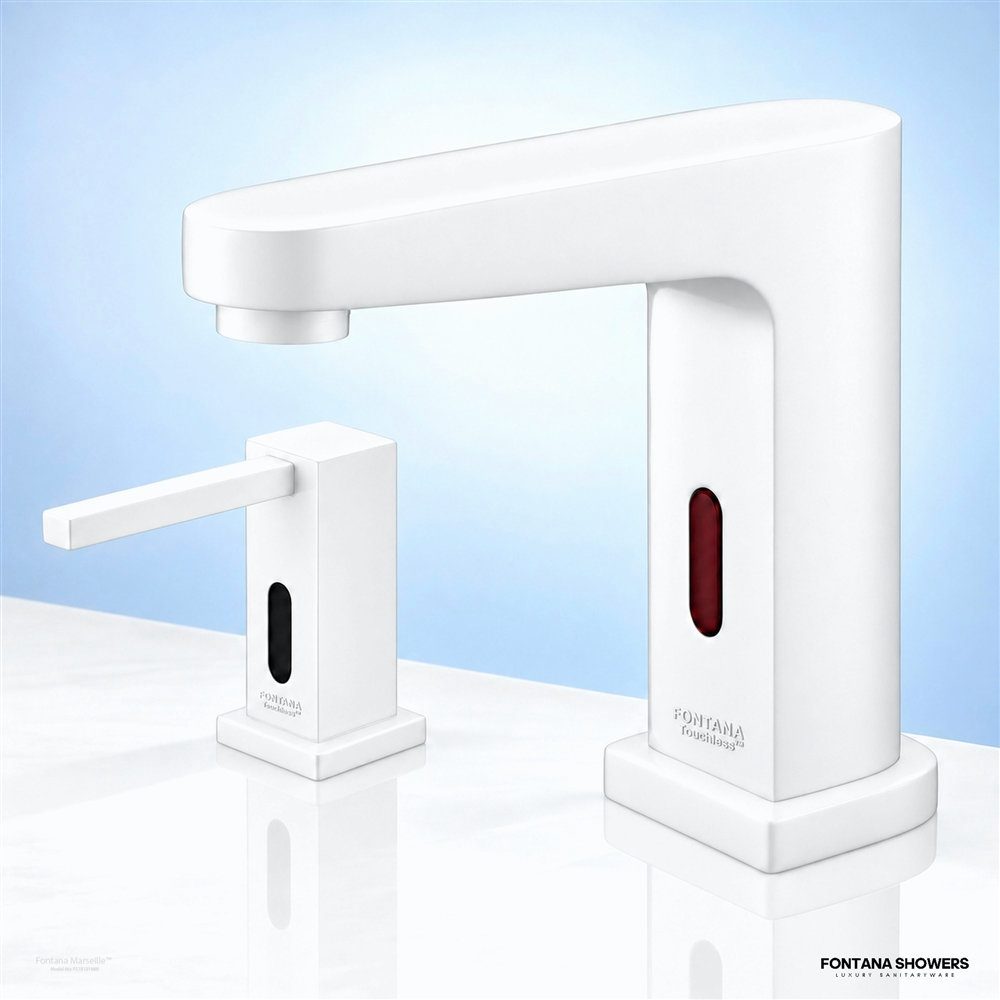 Marseille matte white faucet and soap dispenser