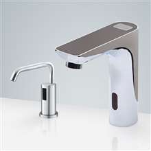 Fontana Chatou Chrome Digital Display Motion Sensor Faucet Black Top & Automatic Soap Dispenser for Restrooms