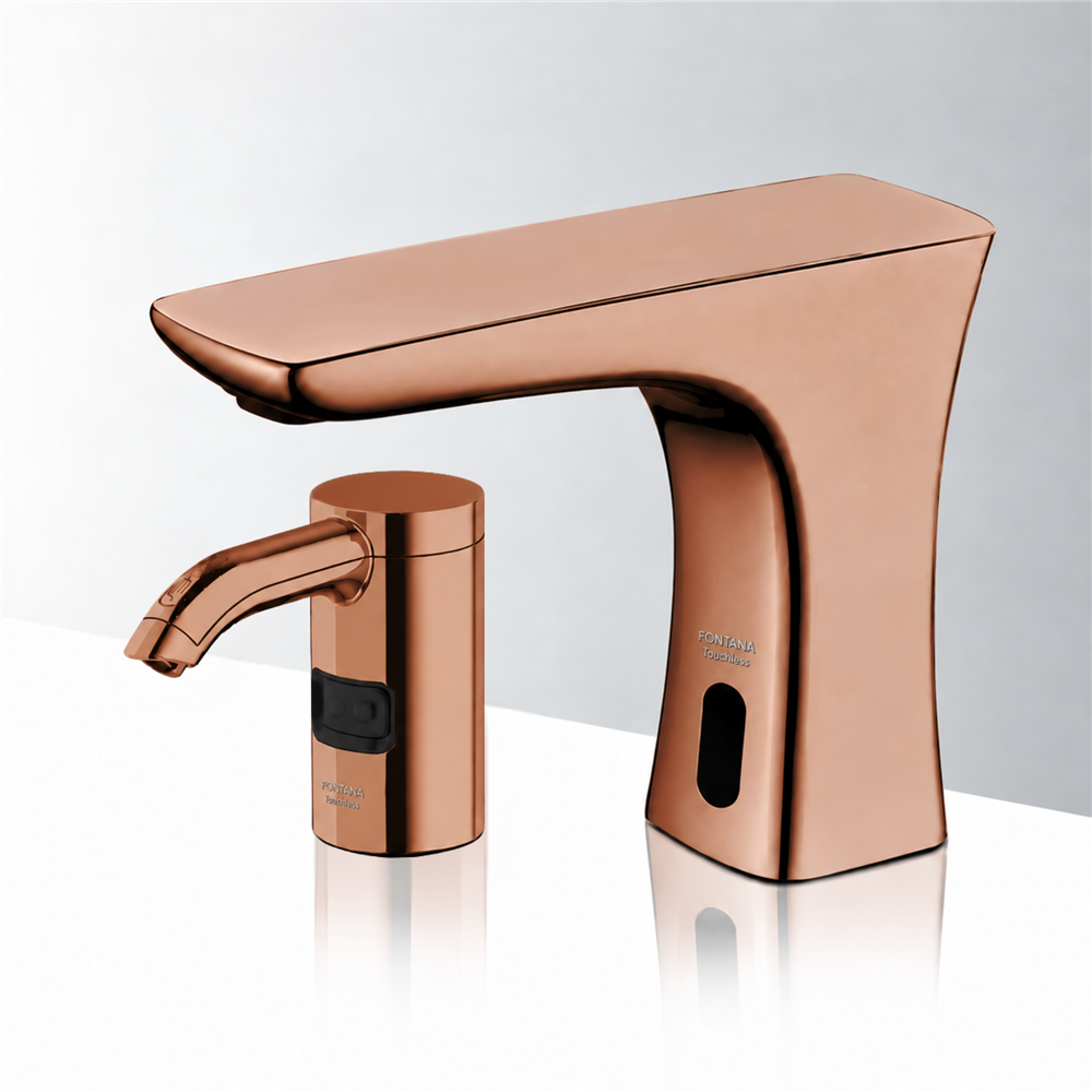 Fontana Lima Rose Gold Commercial Automatic Motion Sensor Bathroom Faucet with Matching Soap Dispenser