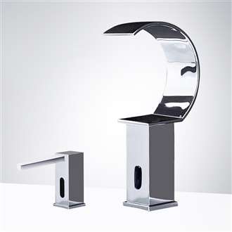 Fontana Mugla Waterfall Commercial Motion Chrome Sensor Faucet & Automatic Soap Dispenser for Restrooms in Chrome