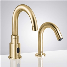 FontanaShowers Commercial Automatic Motion Brushed Gold Sensor Faucets with Automatic Soap Dispenser