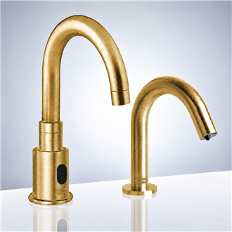FontanaShowers Commercial Automatic Motion Brushed Gold Sensor Faucets with Automatic Soap Dispenser