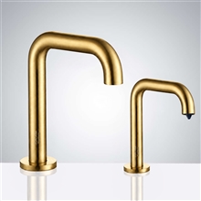 FontanaShowers Commercial Automatic Motion Brushed Gold Sensor Faucets with Automatic Soap Dispenser