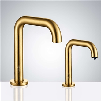 FontanaShowers Commercial Automatic Motion Brushed Gold Sensor Faucets with Automatic Soap Dispenser