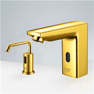 Fontana Lyon Gold Tone Motion Sensor Faucet & Automatic No Touch Soap Dispenser for Restrooms