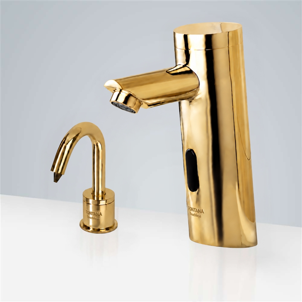 Fontana Chatou Motion Sensor Faucet & Automatic No Touch Soap Dispenser for Restrooms in Gold