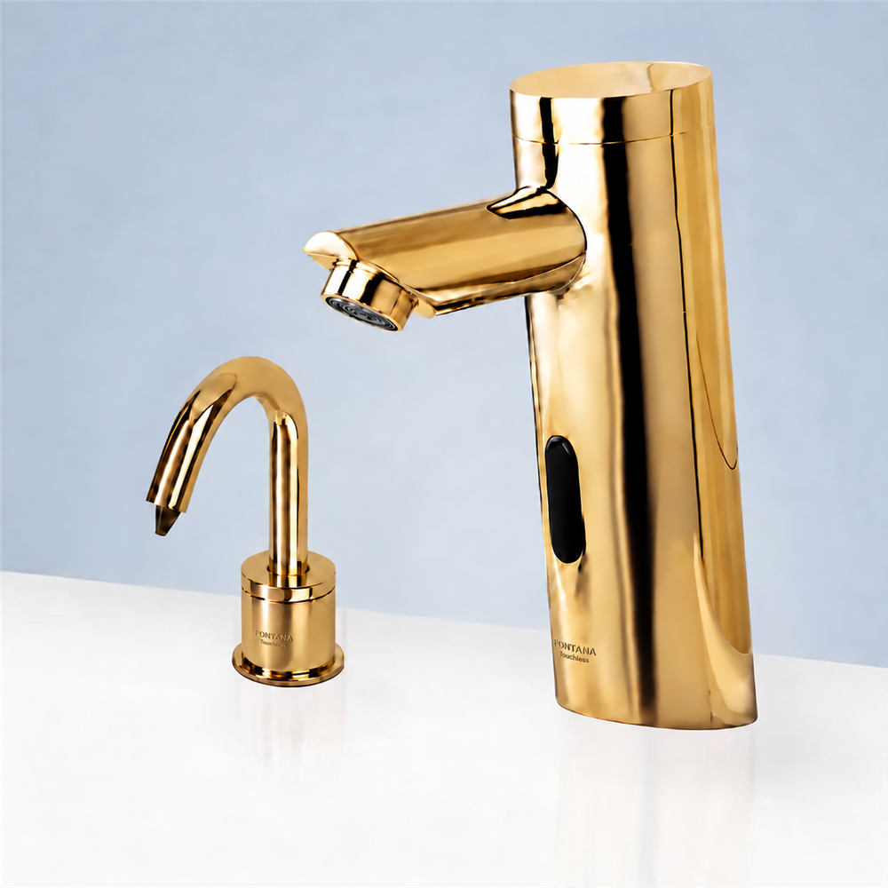 Fontana Chatou Motion Sensor Faucet & Automatic No Touch Soap Dispenser for Restrooms in Gold