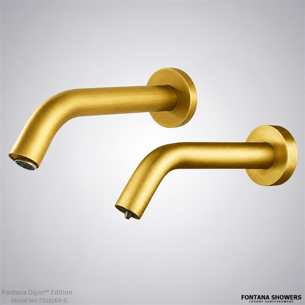 Fontana Dijon Solid Brass Gold Wall Mount Commercial Automatic Sensor Faucet and Sensor Liquid Foam Soap Dispenser