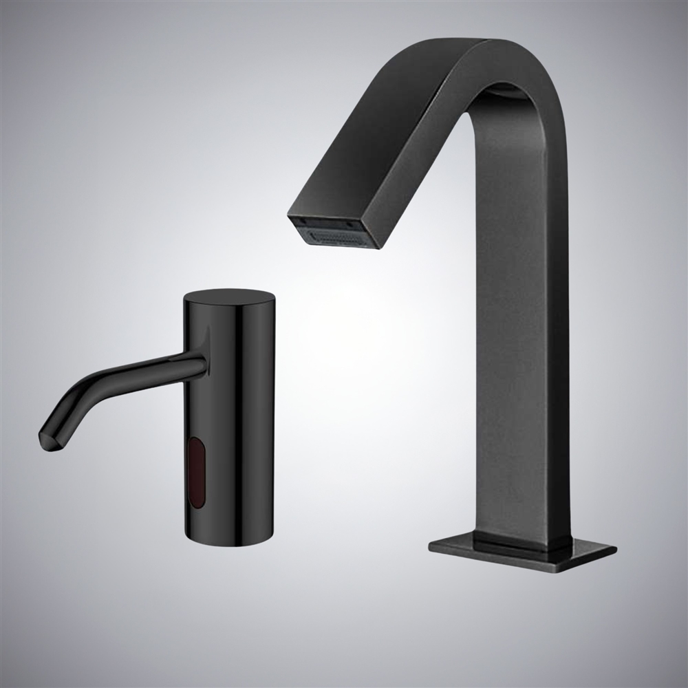 Fontana Geneva Superb Matte Black Motion Sensor Faucet & Automatic Sensor Liquid Soap Dispenser for Restrooms