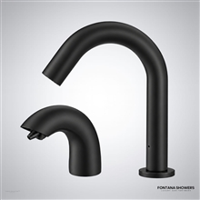 Fontana Matte Black Valence Gooseneck Motion Sensor Faucet & Touchless Volume Automatic Sensor Hands Free Soap Dispenser for Restrooms