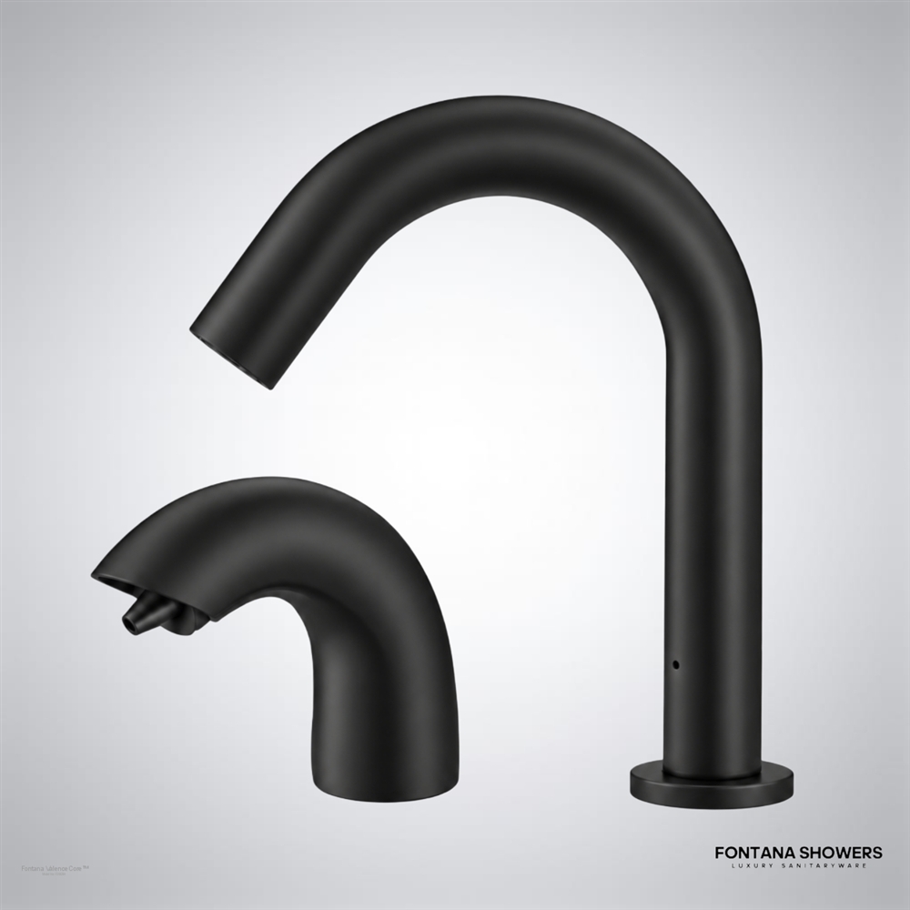 Fontana Matte Black Valence Gooseneck Motion Sensor Faucet & Touchless Volume Automatic Sensor Hands Free Soap Dispenser for Restrooms