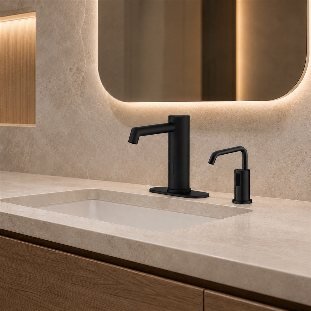 Fontana Dax Matte Black Commercial Motion Sensor Faucet & Automatic Liquid Soap Dispenser