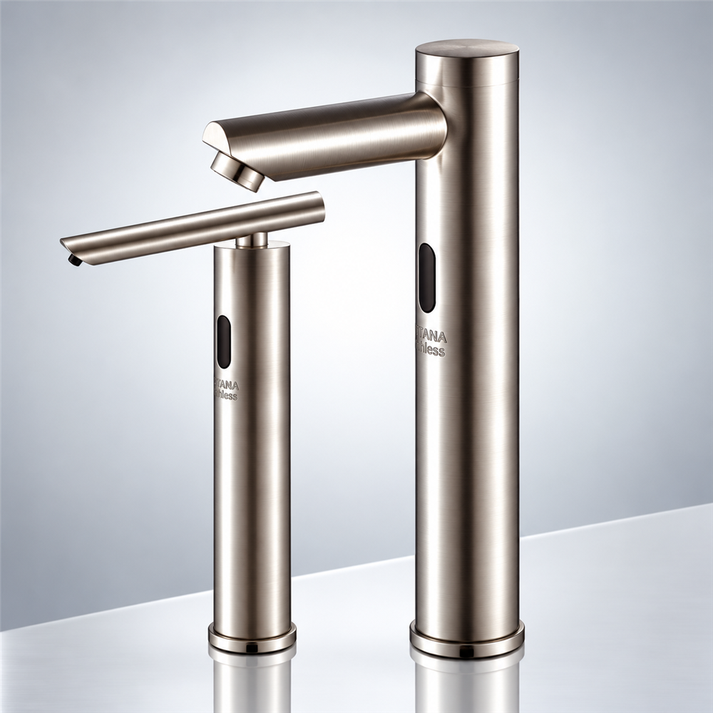 Fontana Munich Tall Touchless Commercial Automatic Sensor Faucet with Automatic Soap Dispenser in Brushed Nickel