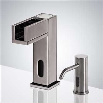 Fontana Brushed Nickel Contemporary Commercial Automatic Waterfall Sensor Faucet and Deck Mount Soap Dispenser